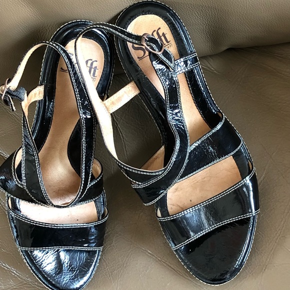 Sofft Women’s 8, Patent Leather Strappy Wedge Heels, Suede Wrapped, GUC - Picture 8 of 16